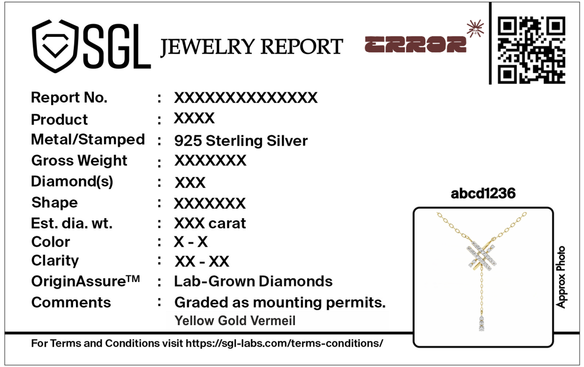 Jewelry report card for lab diamond cross pendant in 925 sterling silver