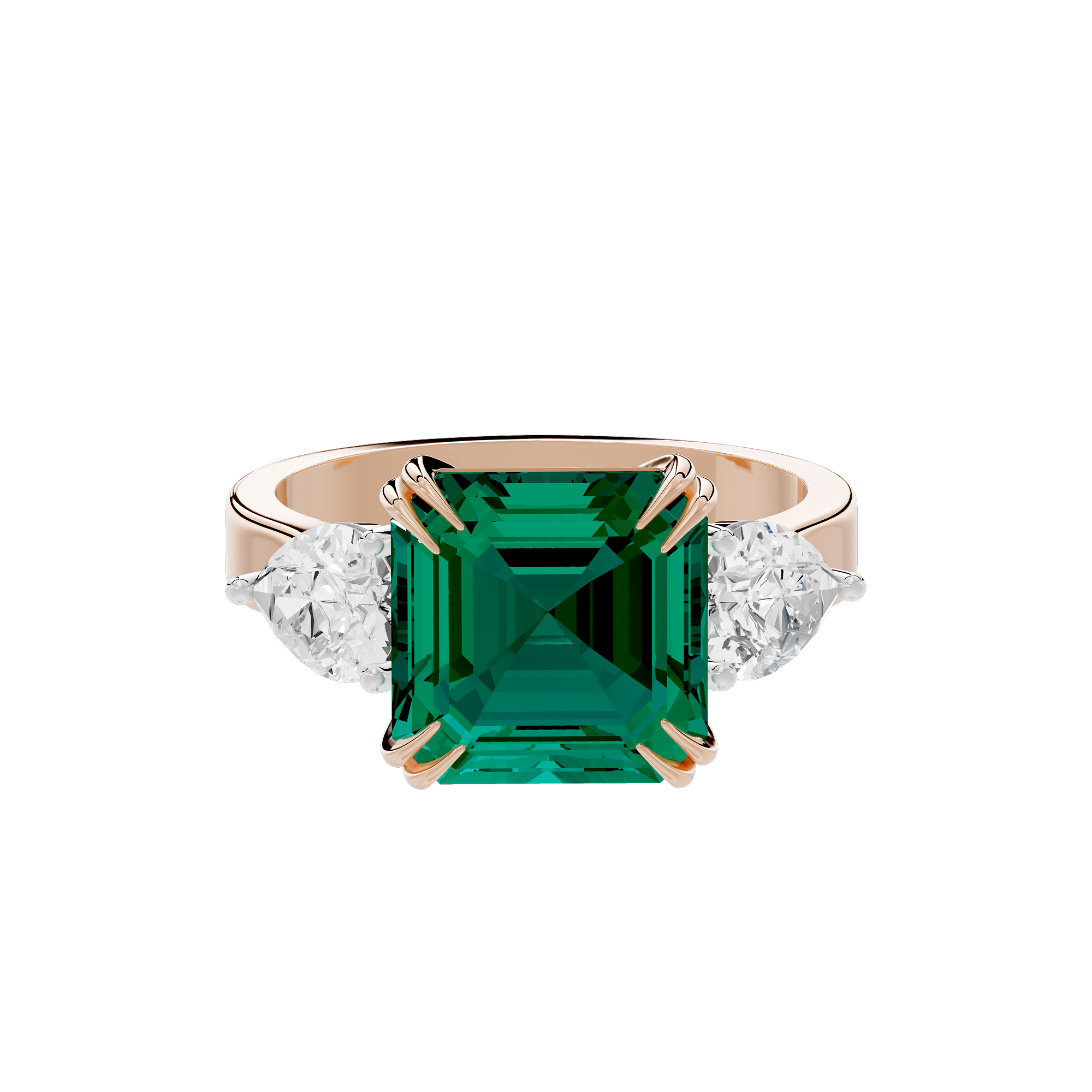 Emerald With Pear Diamond 0.893 Carat Lab Grown Diamond Ring
