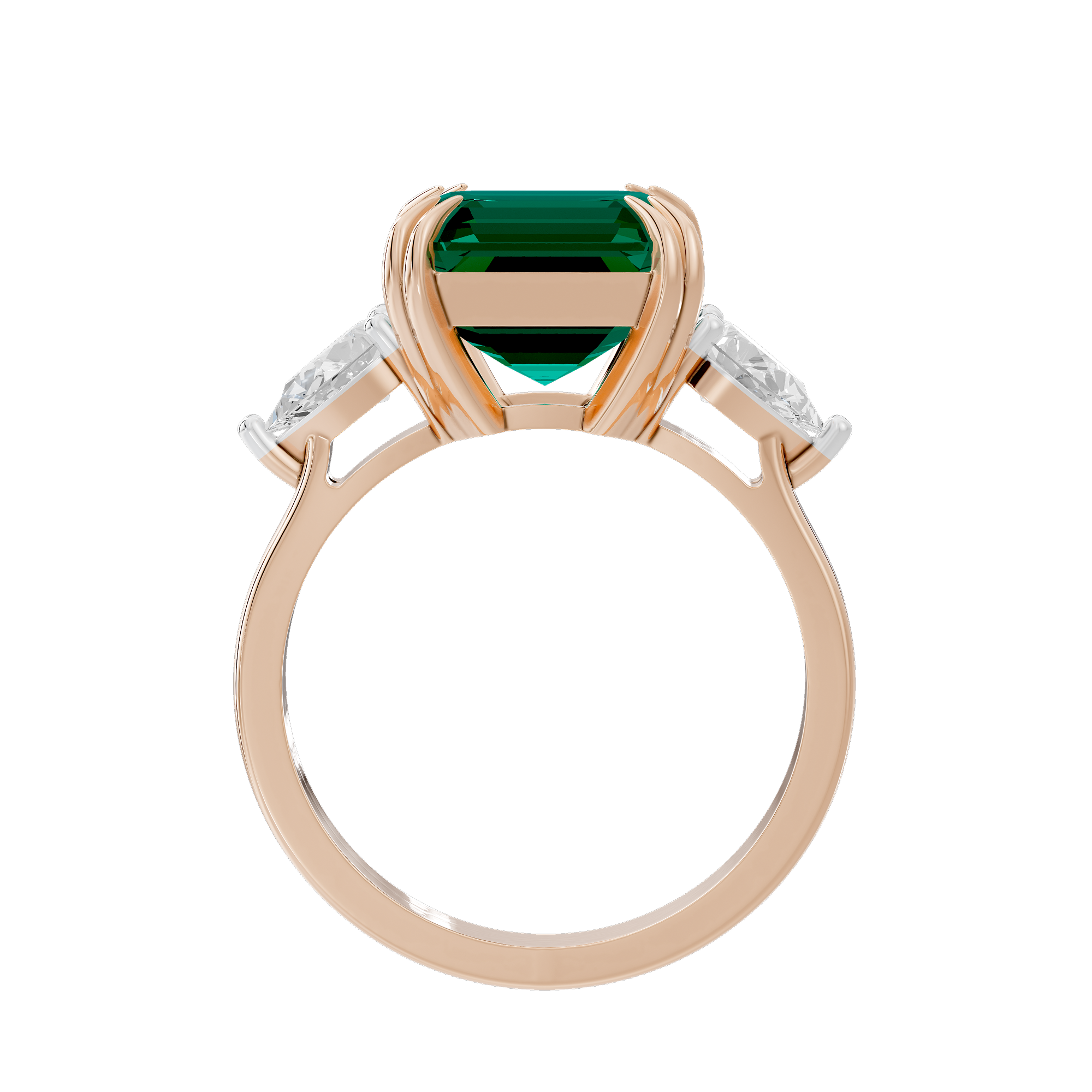 Emerald With Pear Diamond 0.893 Carat Lab Grown Diamond Ring