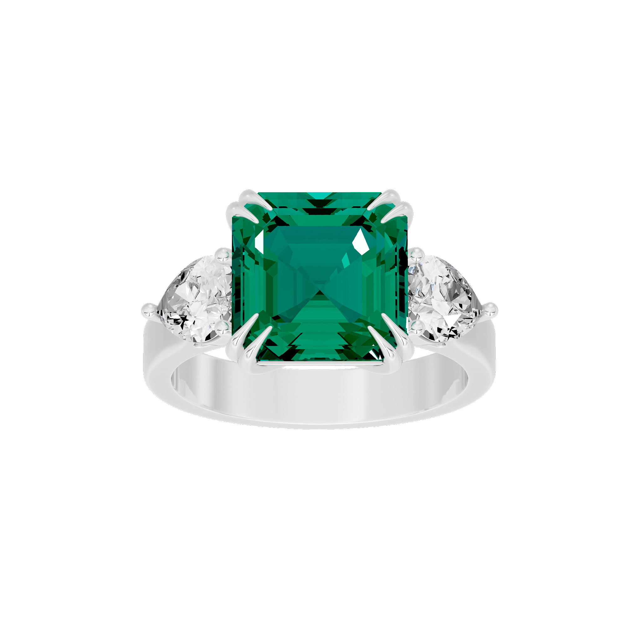 Emerald With Pear Diamond 0.893 Carat Lab Grown Diamond Ring