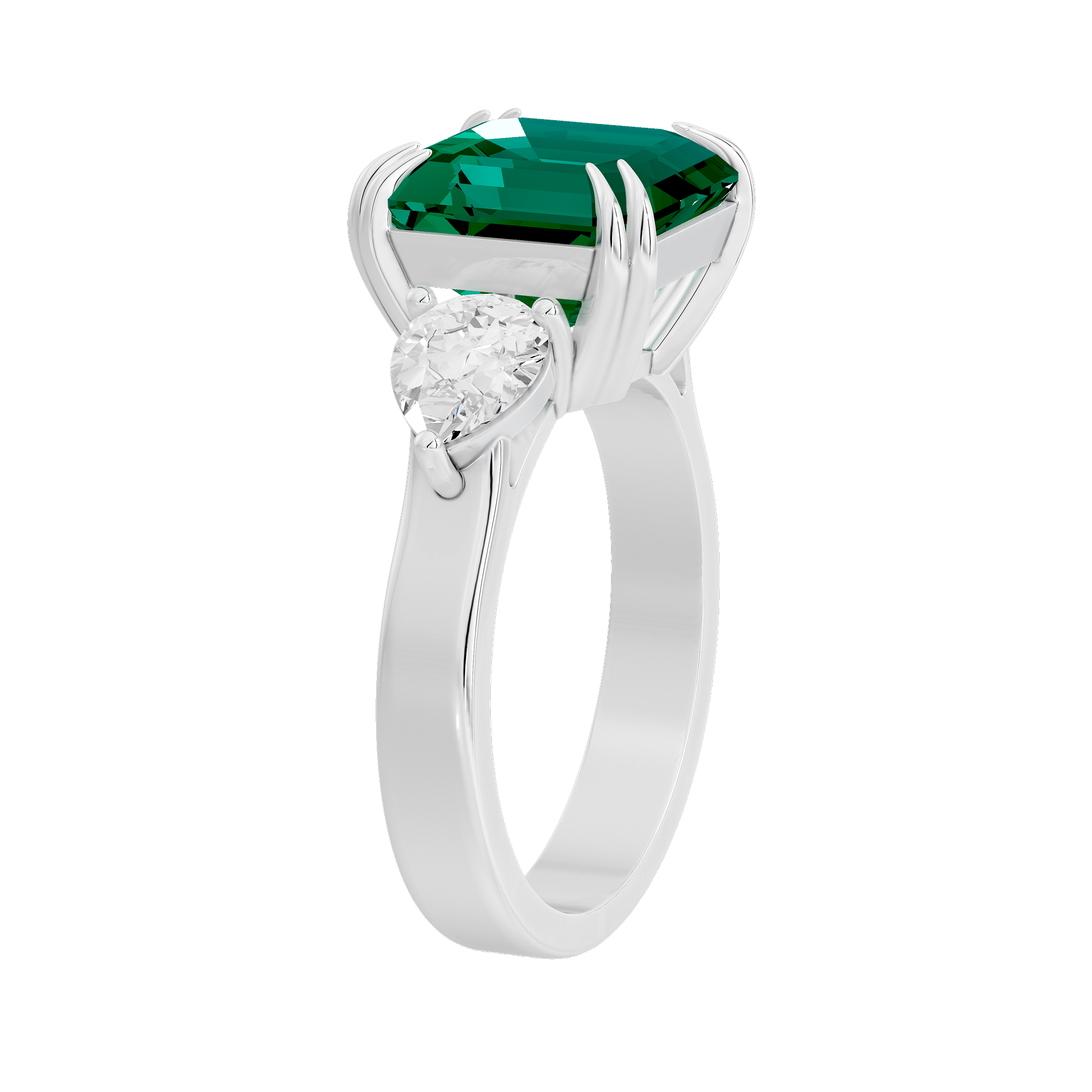 Emerald With Pear Diamond 0.893 Carat Lab Grown Diamond Ring
