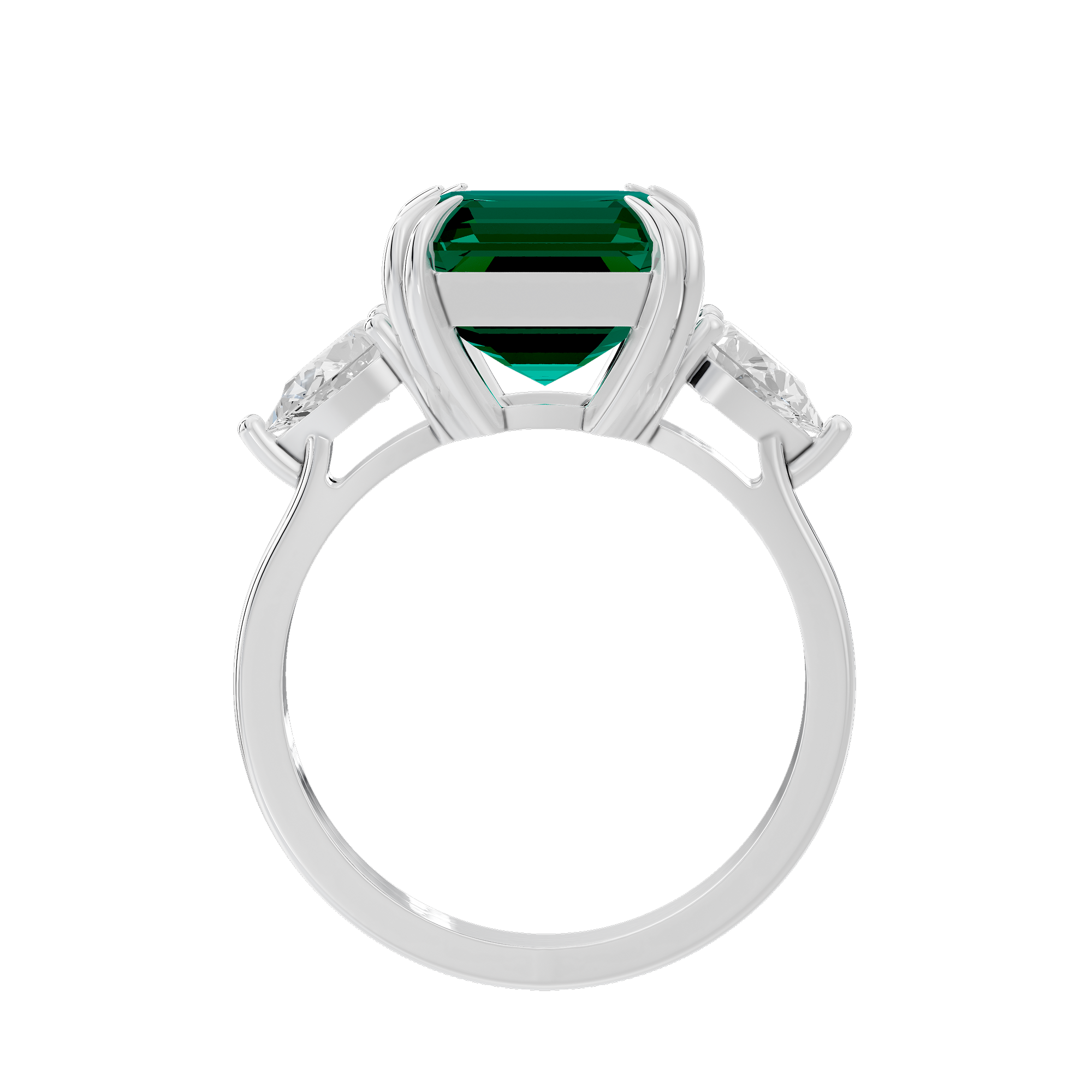 Emerald With Pear Diamond 0.893 Carat Lab Grown Diamond Ring
