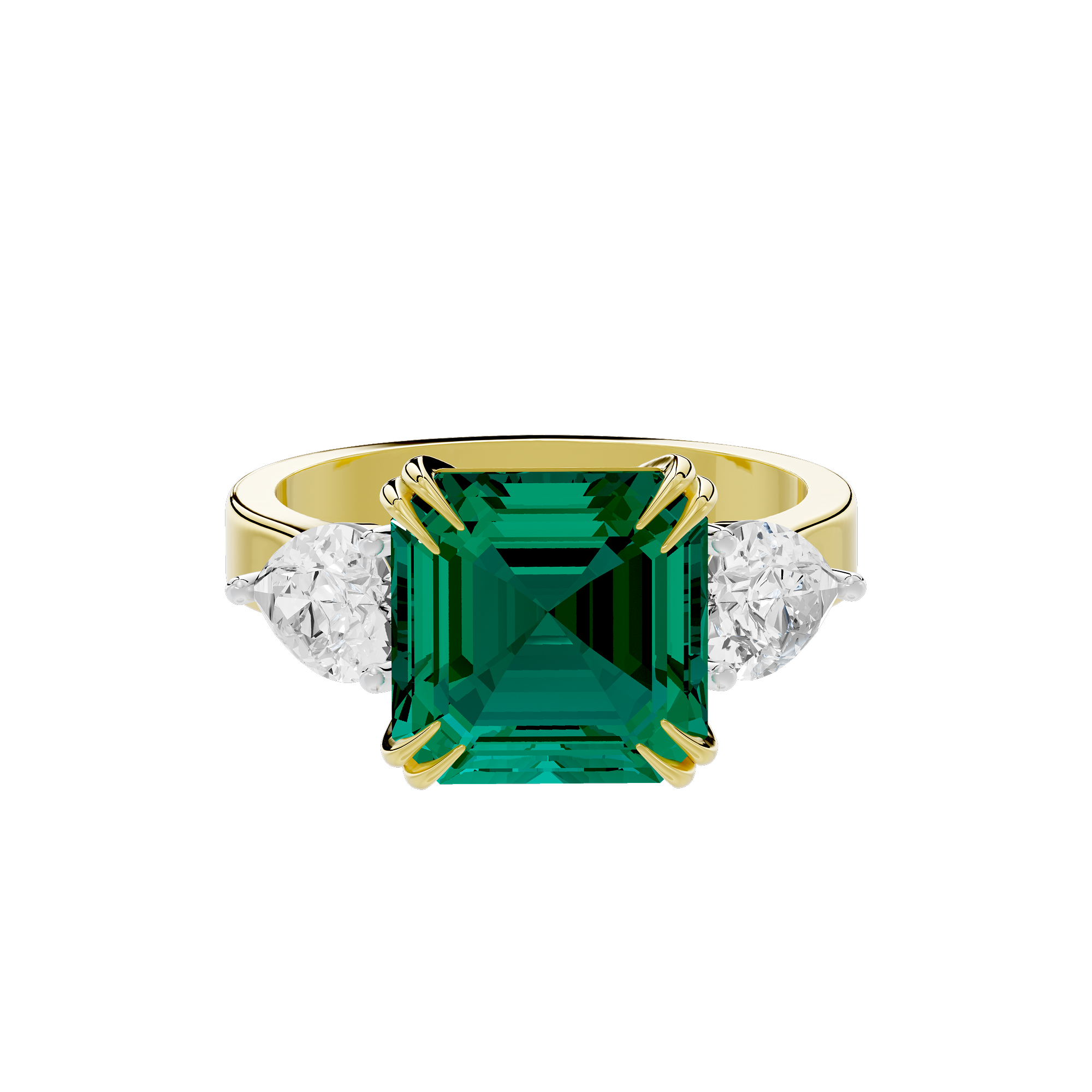 Emerald With Pear Diamond 0.893 Carat Lab Grown Diamond Ring