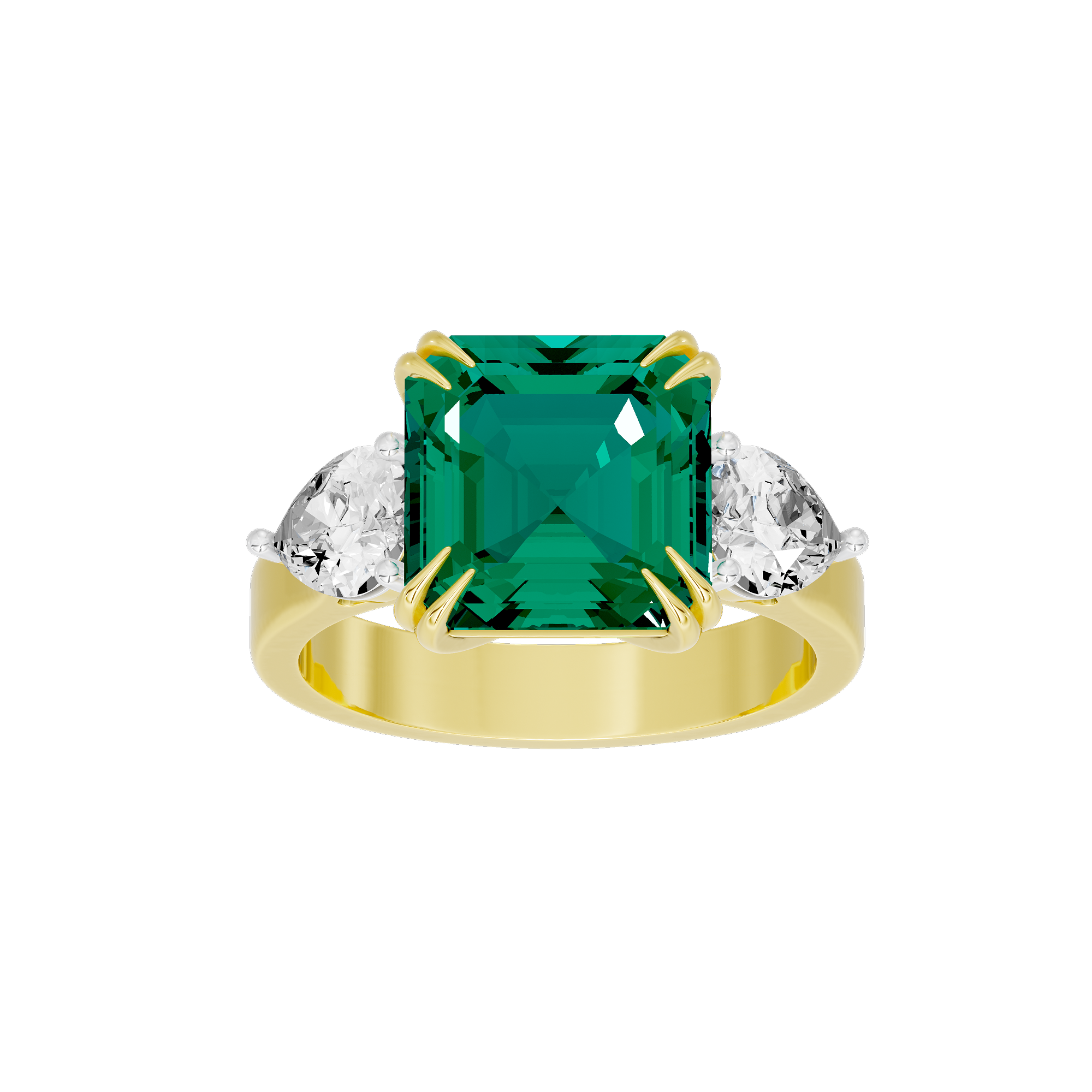 Emerald With Pear Diamond 0.893 Carat Lab Grown Diamond Ring