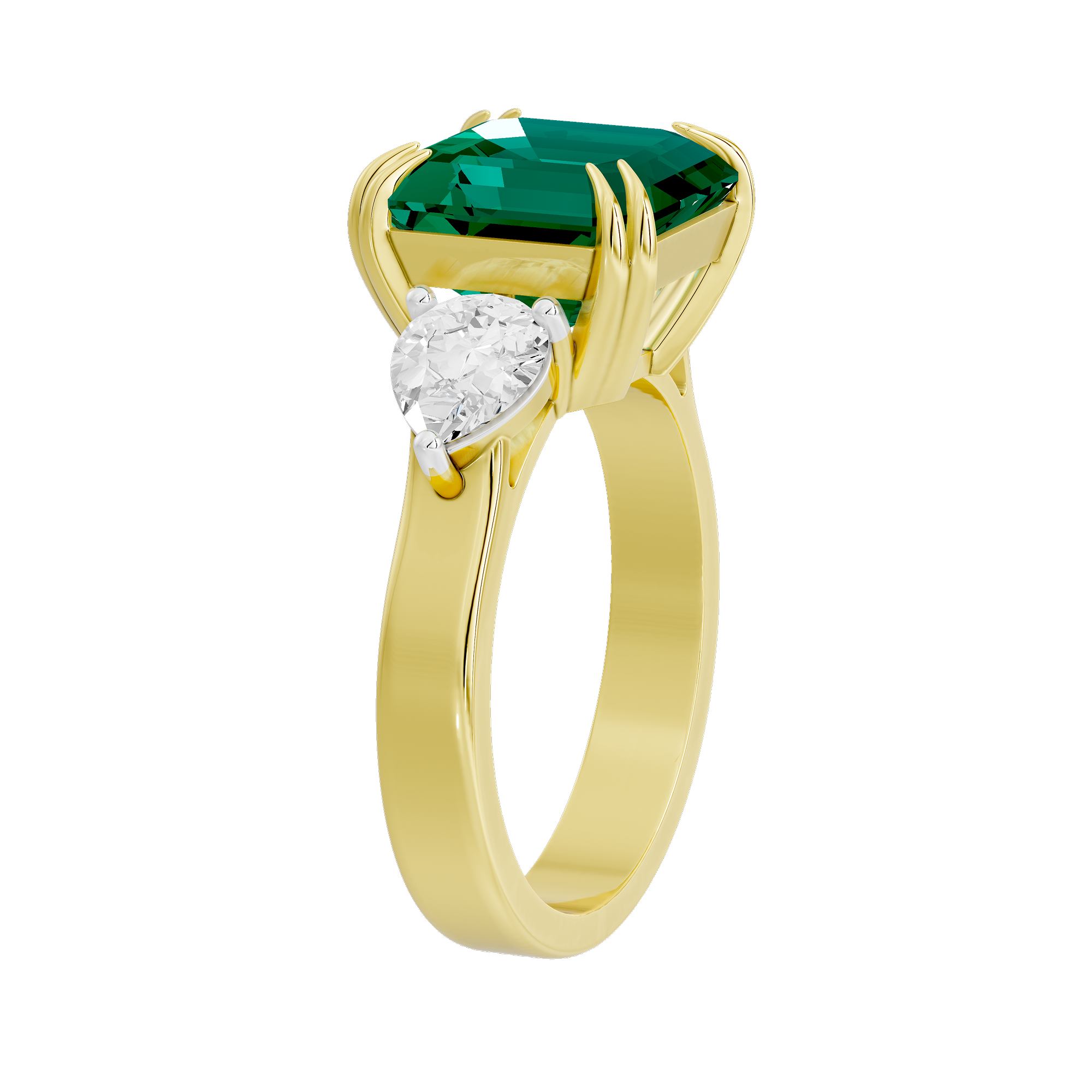 Emerald With Pear Diamond 0.893 Carat Lab Grown Diamond Ring