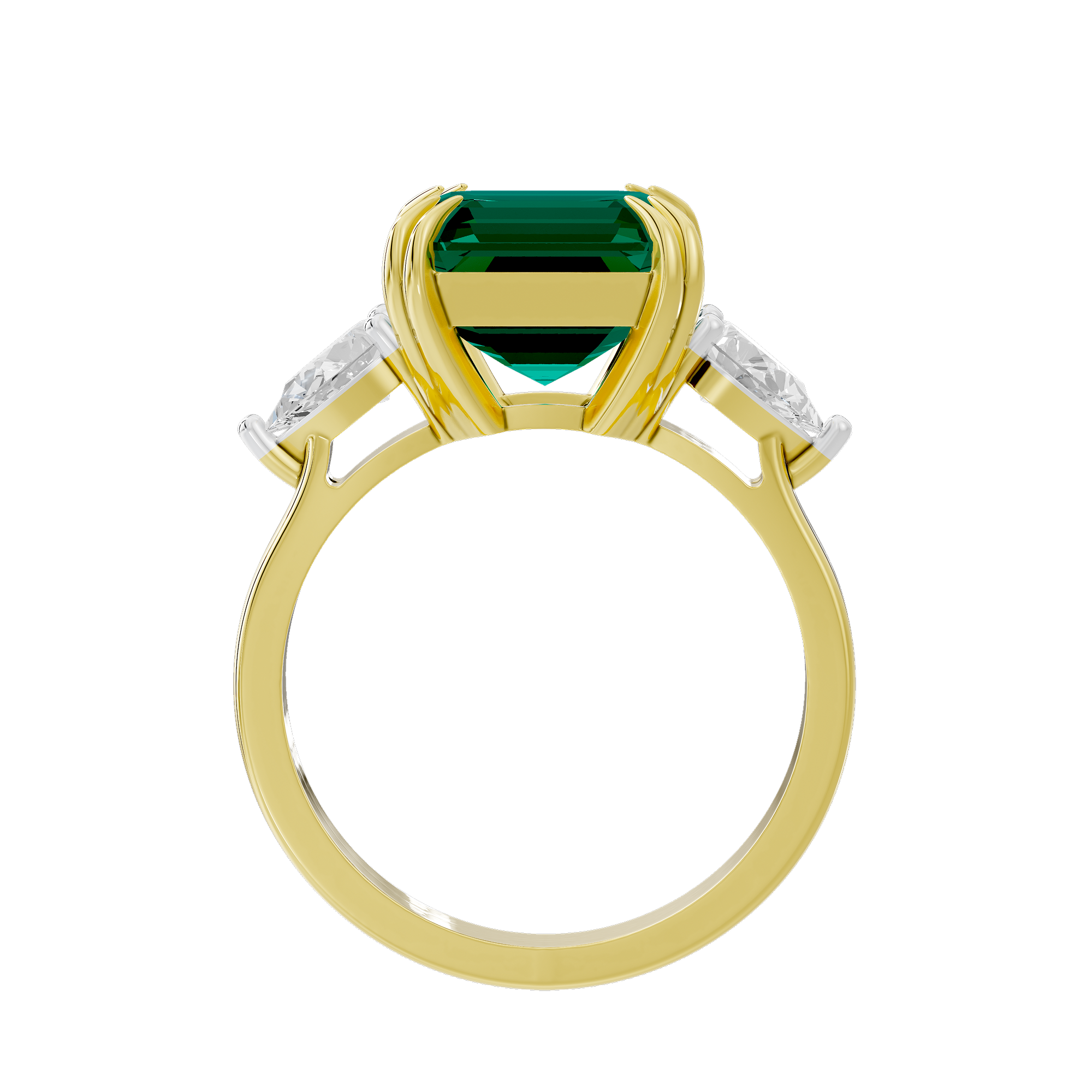 Emerald With Pear Diamond 0.893 Carat Lab Grown Diamond Ring