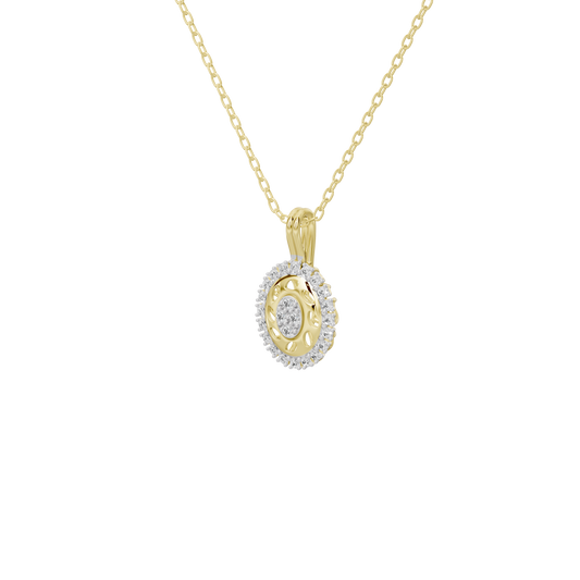 Yellow gold vermeil lab diamond pendant necklace with oval halo setting