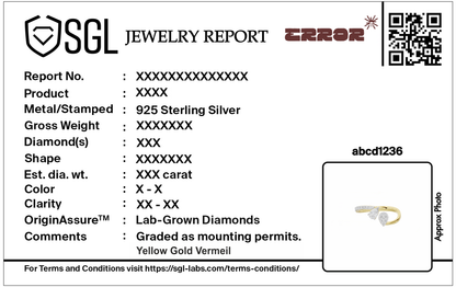 Mirage Lab Diamond Ring jewelry report card with QR code and specs