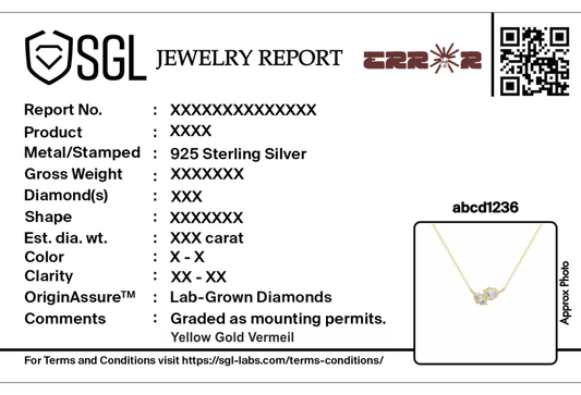 Gold vermeil necklace with two lab diamond pendant, shown in product box