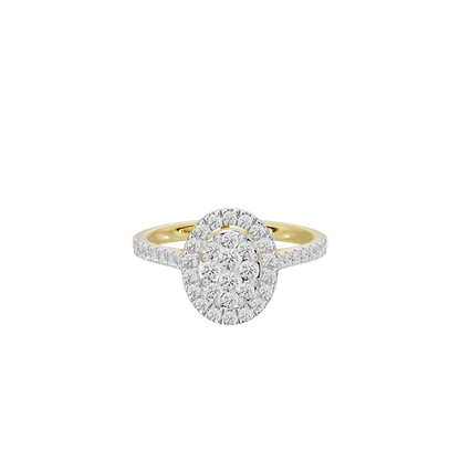 Yellow gold vermeil lab diamond halo ring with large center cluster