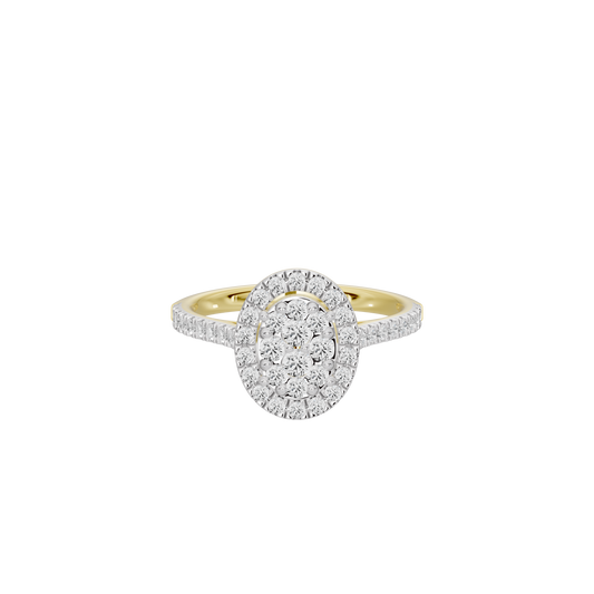 Yellow gold vermeil lab diamond halo ring with large center cluster