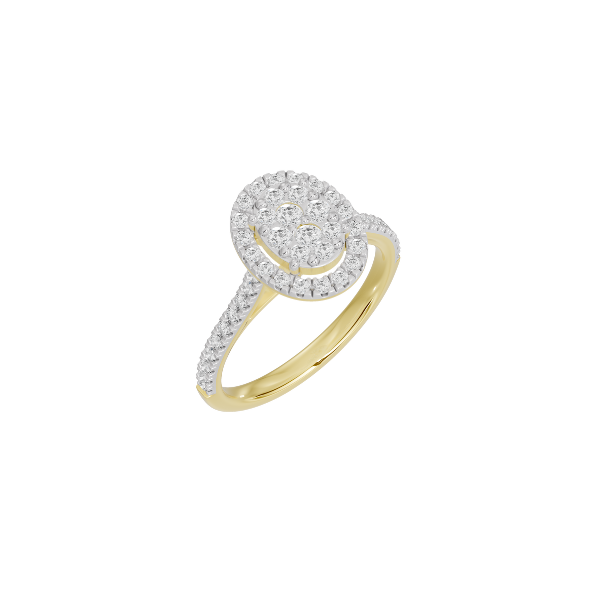 Yellow gold vermeil lab diamond ring with oval halo and sparkling pavé