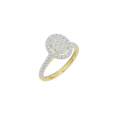 Yellow gold vermeil lab diamond ring with oval halo and sparkling pavé