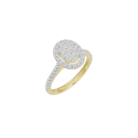 Yellow gold vermeil lab diamond ring with oval halo and sparkling pavé