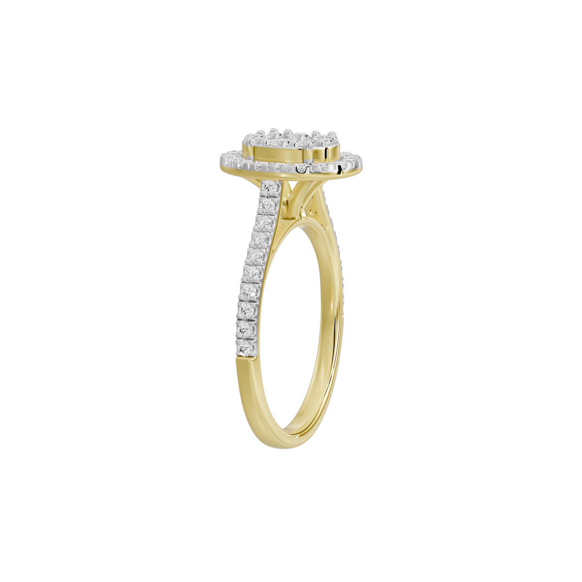 Yellow gold vermeil lab diamond ring with halo cluster and pavé band