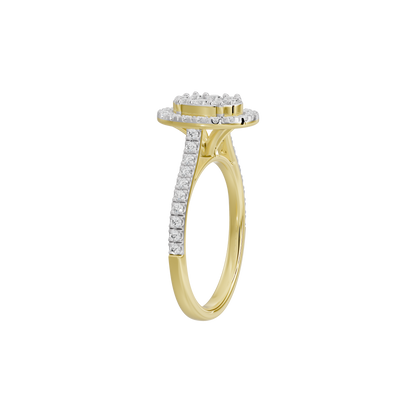 Yellow gold vermeil lab diamond ring with halo cluster and pavé band