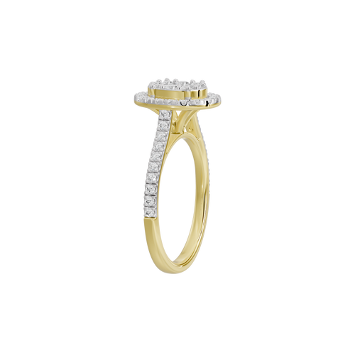 Yellow gold vermeil lab diamond ring with halo cluster and pavé band