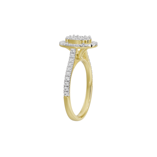 Yellow gold vermeil lab diamond ring with halo cluster and pavé band