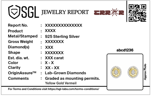 Lab diamond earrings jewelry report card with metal and diamond details