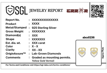 SGJL jewelry report card with QR code for lab-grown diamond heart earrings