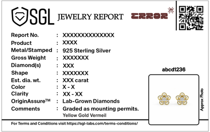 Jewelry report card with lab diamond earring thumbnail and QR code