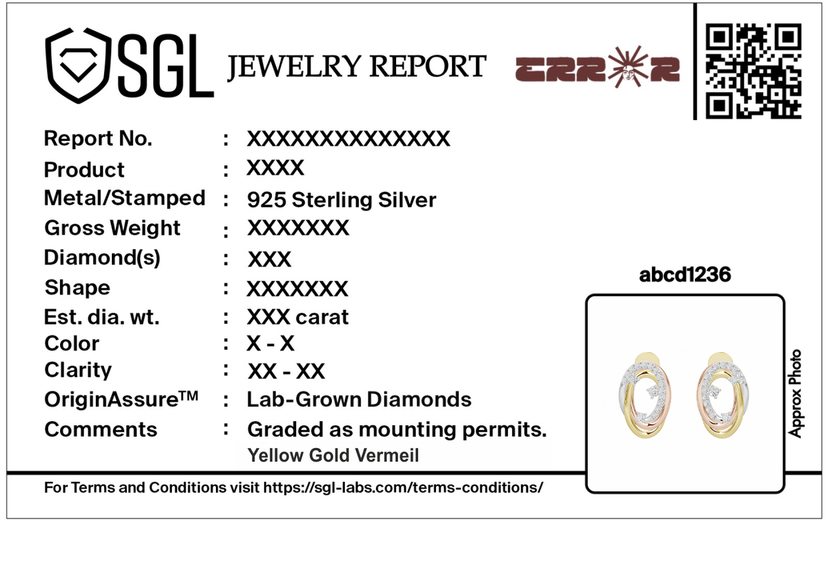 Jewelry report for Trio Ovalé lab diamond earrings: sterling silver, gold vermeil