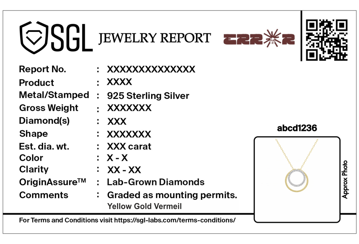 Jewelry report document with SGL logo and QR code