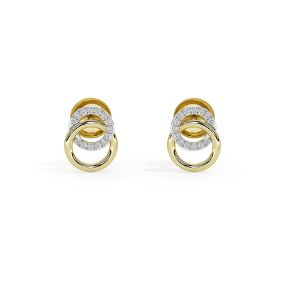 Gold vermeil loop link earrings with central gold hoop and diamond pavé