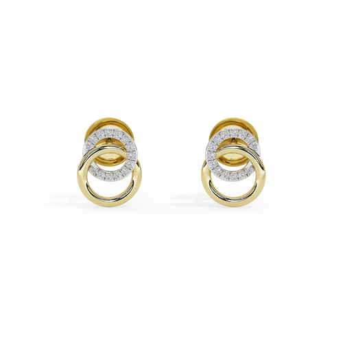 Gold vermeil loop link earrings with central gold hoop and diamond pavé