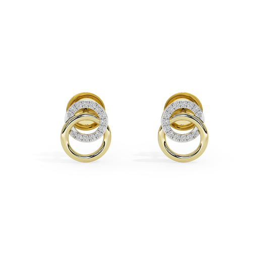 Gold vermeil loop link earrings with central gold hoop and diamond pavé