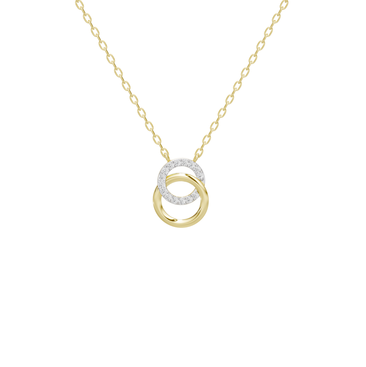Loop link lab diamond pendant necklace in yellow gold vermeil, circular ring with halo