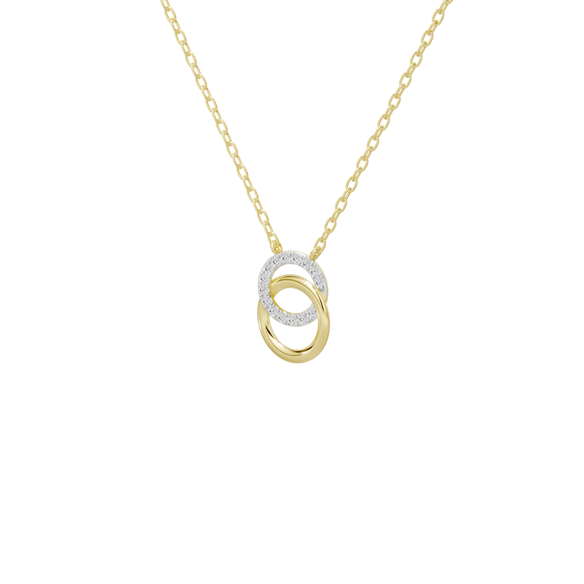 Loop link lab diamond pendant necklace with circular ring and halo detail in yellow gold vermeil
