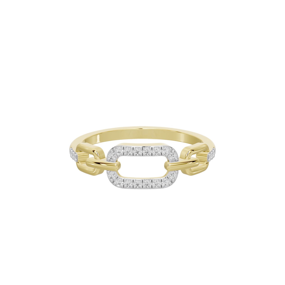 Yellow gold vermeil link lab diamond ring with rectangular pavé setting