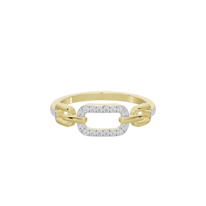 Yellow gold vermeil link lab diamond ring with rectangular pavé setting