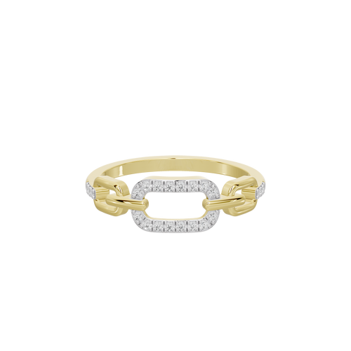 Yellow gold vermeil link lab diamond ring with rectangular pavé setting