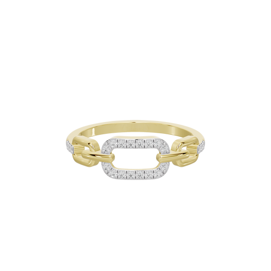 Yellow gold vermeil link lab diamond ring with rectangular pavé setting