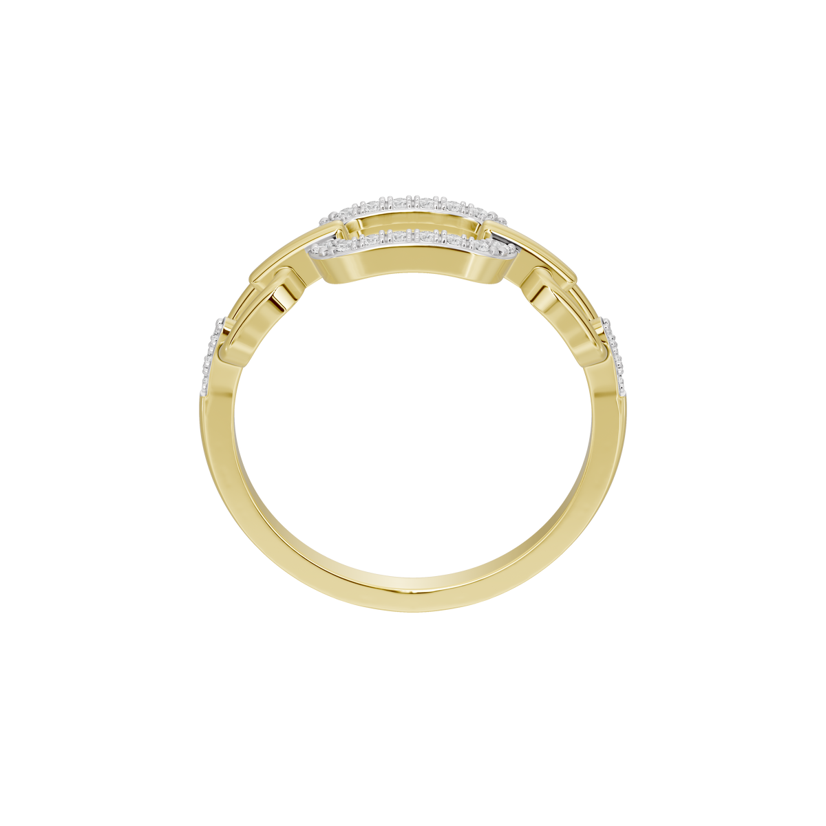 Yellow gold vermeil link lab diamond ring with channel pavé stones