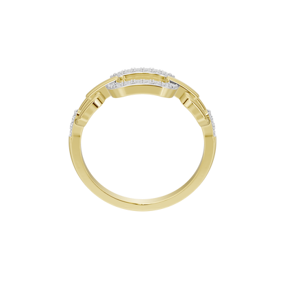 Yellow gold vermeil link lab diamond ring with channel pavé stones