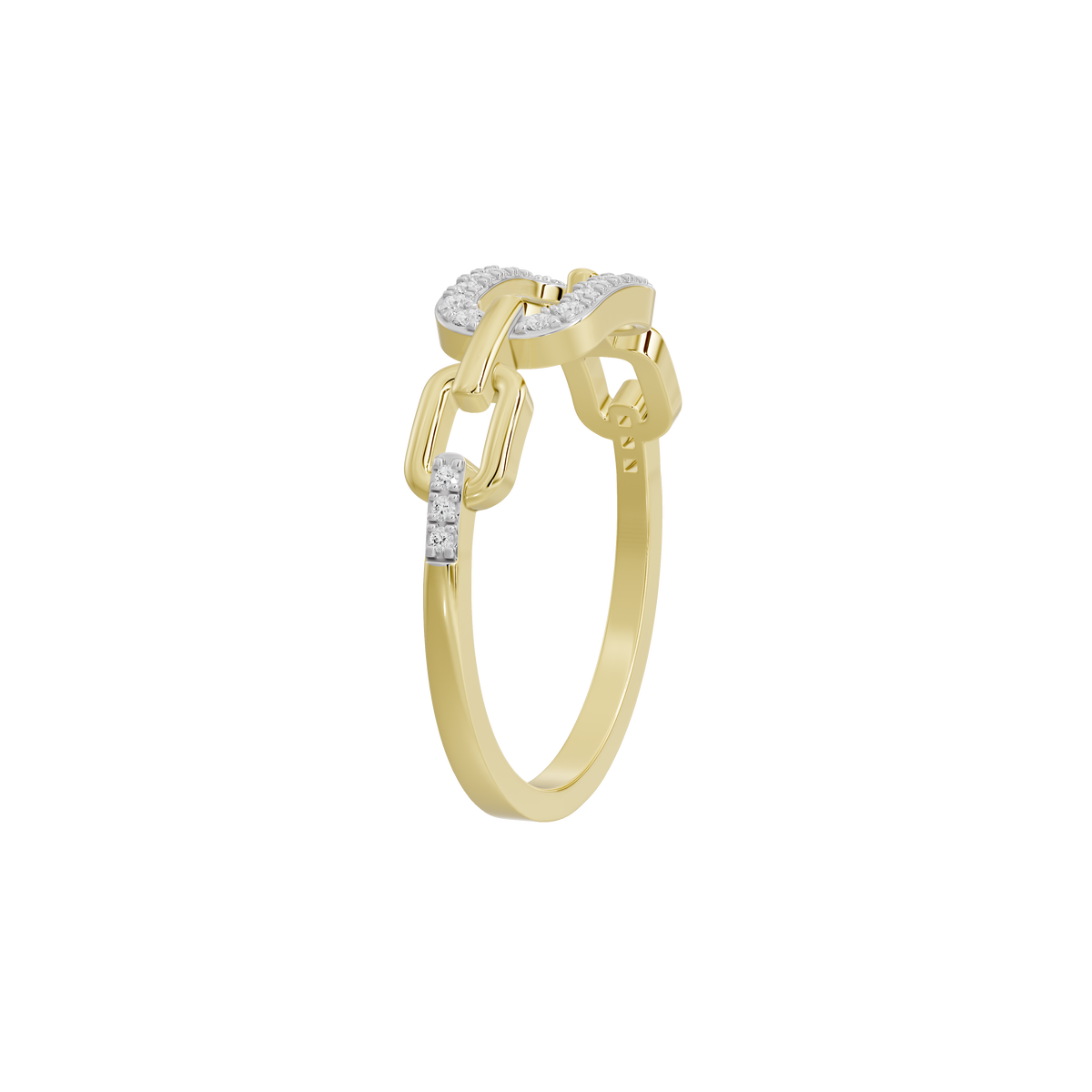 Yellow gold vermeil link lab diamond ring with pavé-set stones
