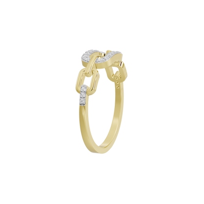 Yellow gold vermeil link lab diamond ring with pavé-set stones