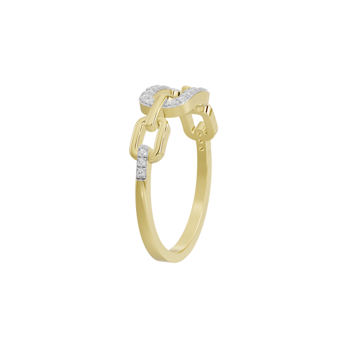 Yellow gold vermeil link lab diamond ring with pavé-set stones