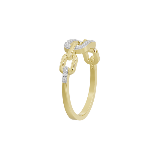 Yellow gold vermeil link lab diamond ring with pavé-set stones