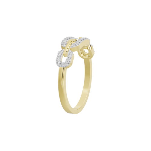 Yellow gold vermeil lab diamond ring side view with pavé stones and open setting