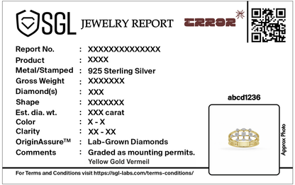 Jewelry report card for lab diamond ring with QR code and metal details