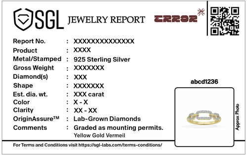 Jewelry report card for lab diamond ring with metal and diamond details