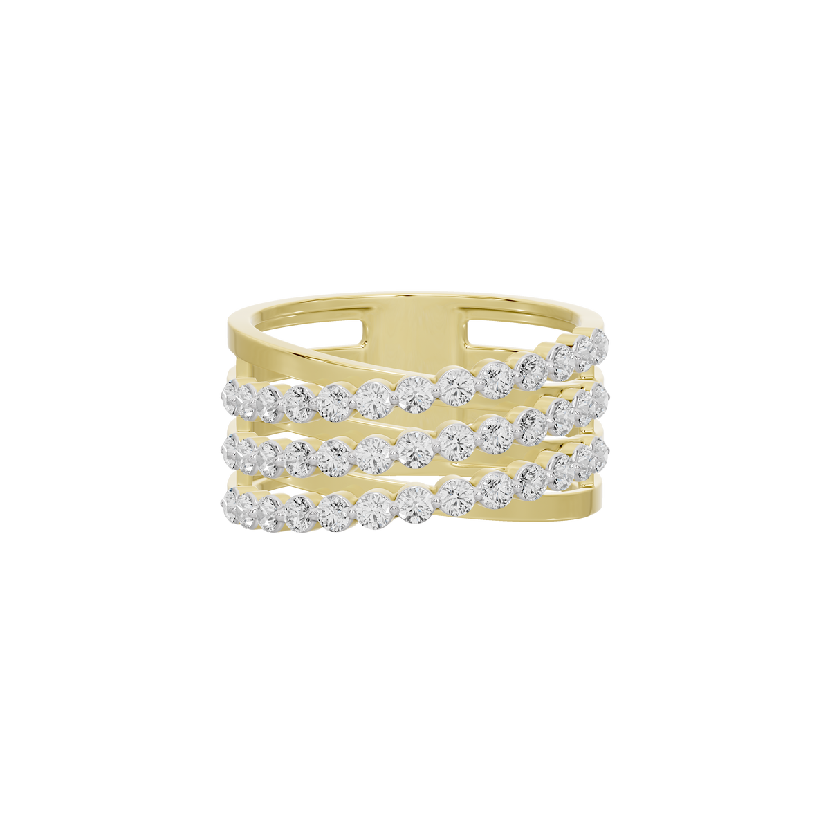 Yellow gold vermeil lab diamond stack ring with wide band and three-row pavé