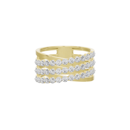Yellow gold vermeil lab diamond stack ring with wide band and three-row pavé