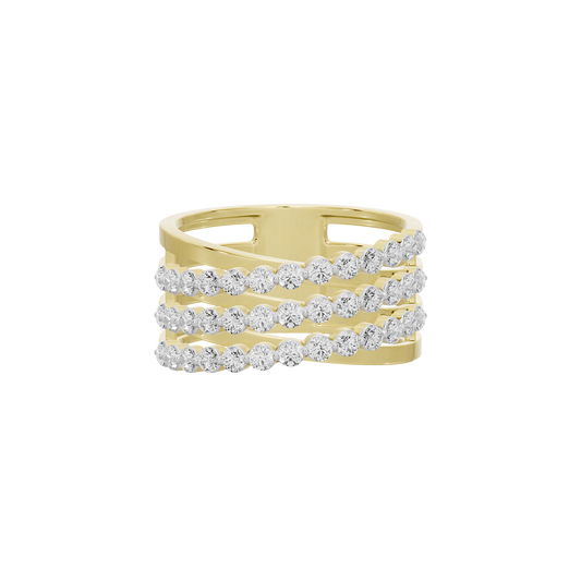 Yellow gold vermeil lab diamond stack ring with wide band and three-row pavé