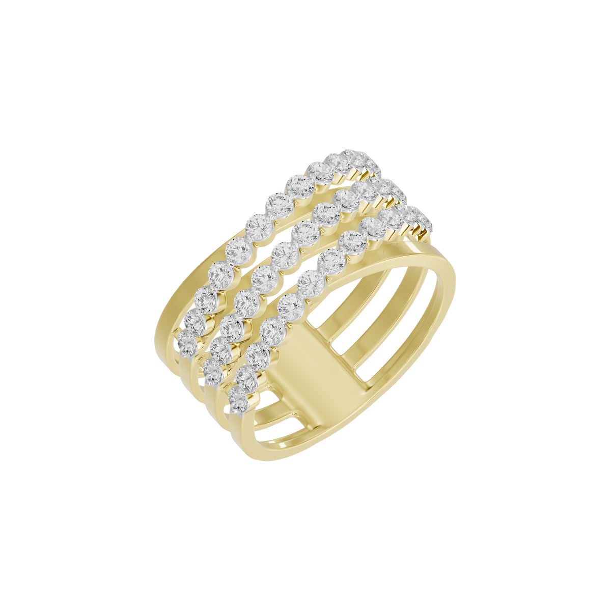 Yellow gold vermeil lab diamond stack ring with three-row pavé design