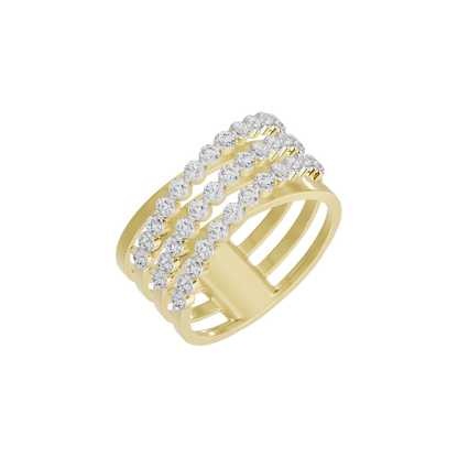 Yellow gold vermeil lab diamond stack ring with three-row pavé design